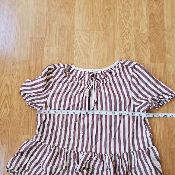 🌞 Madewell 🌞 'Stanza' Ruffle-Hem Stripe Top - [Small in Berry/White Stripe] - Picture 13 of 15